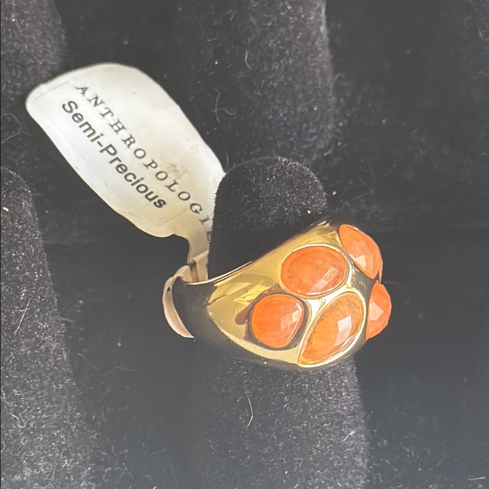 Anthropologie Gold and Orange Calcite Cluster Ring Size 6